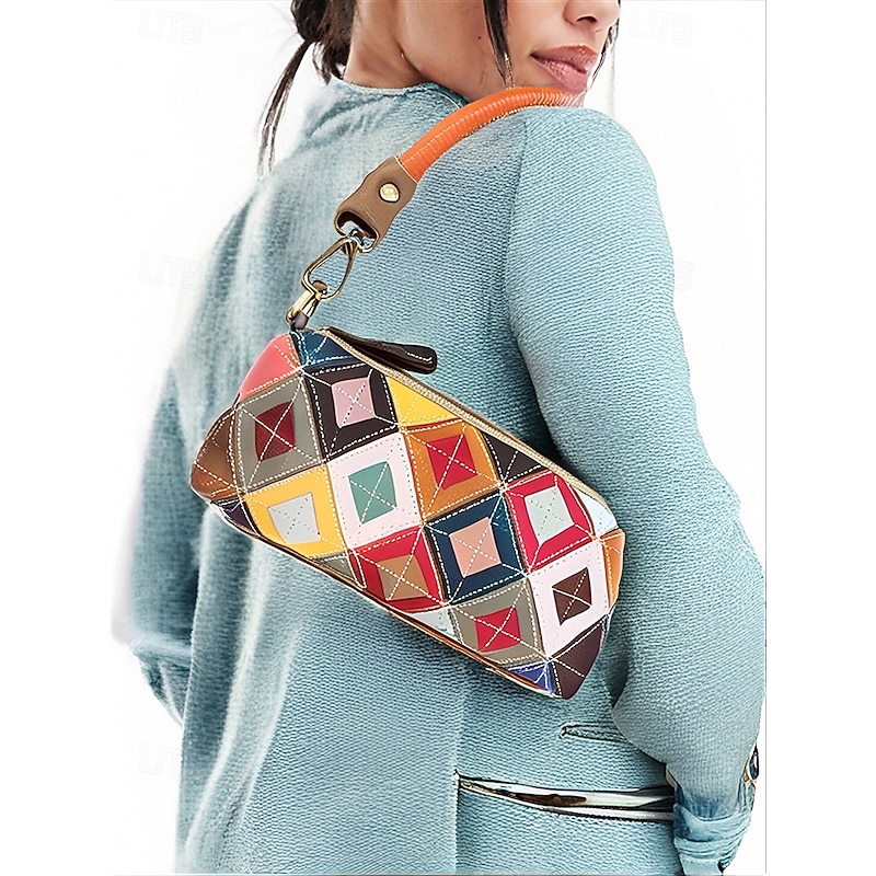 Colorful Quilted Leather Crossbody Bag with Random Color Block Geometric Pattern – Stylish and Vibrant Accessory for Women, Ideal for Casual Outings and Daily Wear3