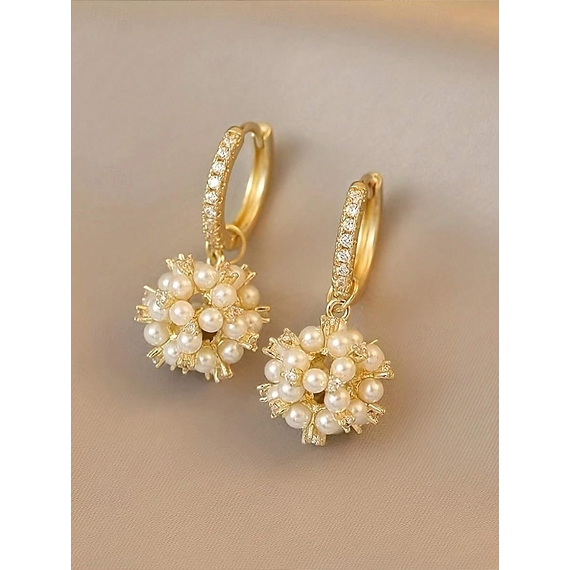 Women's Gold Plated Imitation Pearl String Earrings - Elegant women's hoop earrings perfect for formal events and weddings4