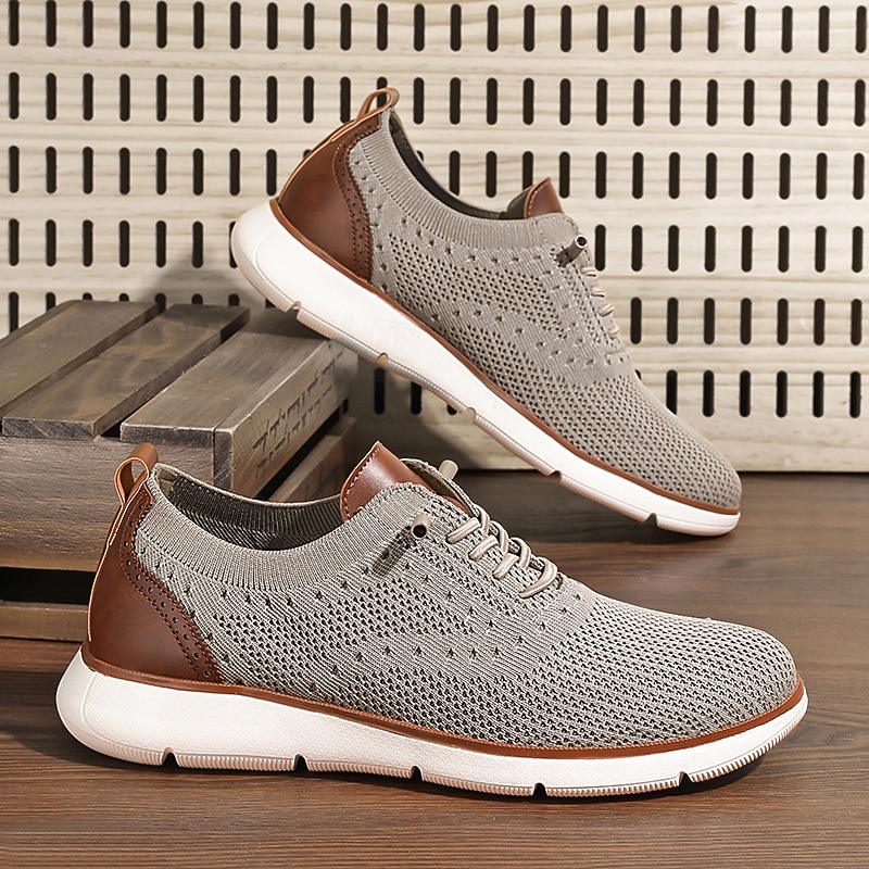 Men's Breathable Knit Sneakers with Faux Leather Accents – Stylish Lightweight Sport Shoes for Casual Wear and Everyday Comfort2