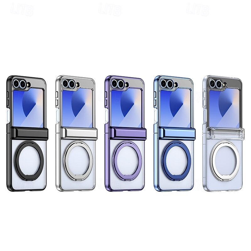 Phone Case For Samsung Galaxy Z Flip 7 Z Flip 6 Z Flip 5 Back Cover with Stand Holder Magnetic Support Wireless Charging Retro Plating PC - Main Image