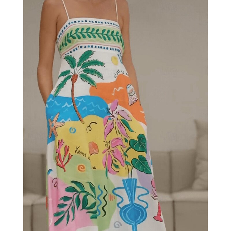 Women's Long Dress Maxi Dress Casual Dress Summer Dress Slip Dress Fashion Outdoor Holiday Date Regular Fit Painting Sleeveless Spaghetti Strap Green Summer Spring3