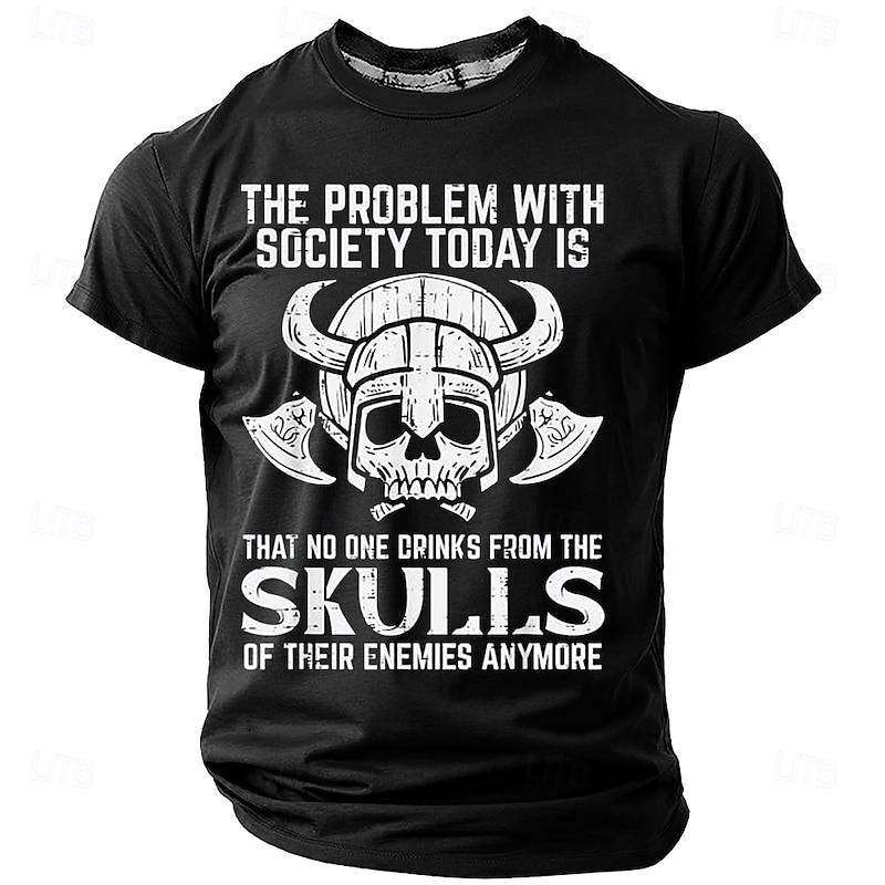 Men's Viking Skull Short Sleeve Graphic T-Shirt - 