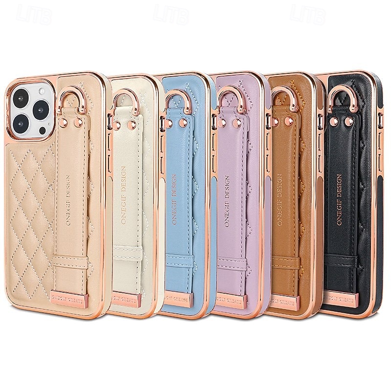 Phone Case For iPhone 16 15 14 Pro Max 13 12 Pro Max Back Cover with Stand Holder with Wrist Strap Shockproof Retro Plating PU Leather