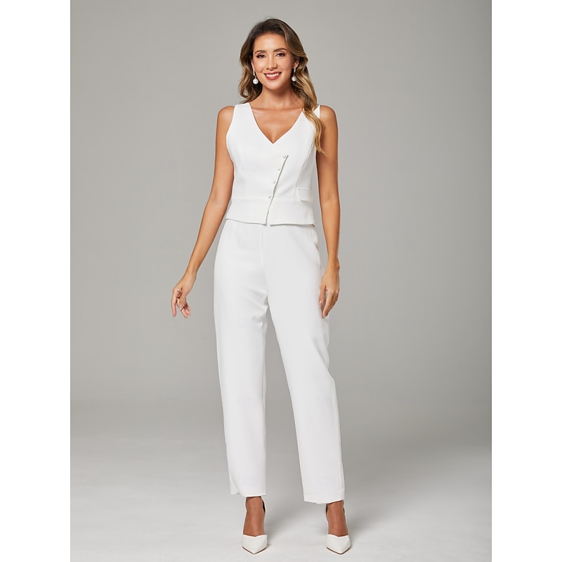 Women's 3 Pieces Suits Wedding Guest Wedding Party Stretch Crepe Elegant Open Back Long Sleeve Ankle Length Peak Lapel Single Breasted4