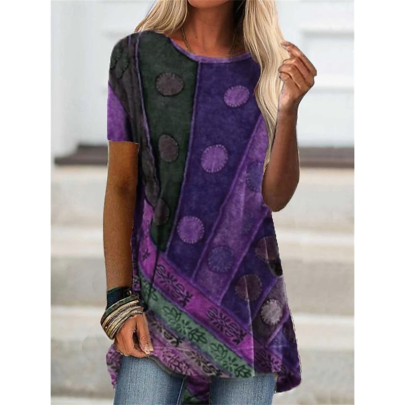 Women's T Shirt Graphic Fashion Modern Casual Short Sleeve Crew Neck Regular Tops Daily Weekend Print Wine Blue Purple Orange Summer Spring4