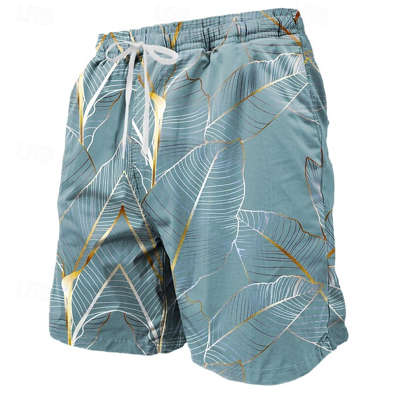 Men's Palm Leaf Tropical Plants Swim Trunks Swim Shorts Board Shorts Mid Waist Tropical Streetwear Hawaiian Vacation Drawstring Mesh Lining Elastic Waist Designer Clothing Apparel4