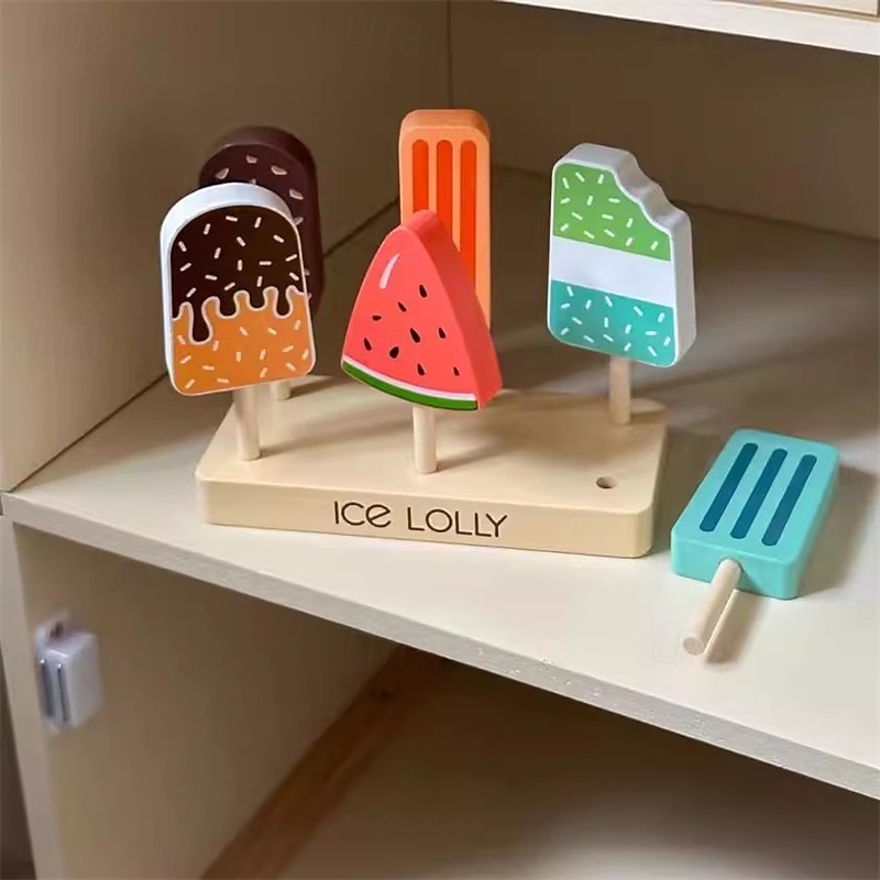 Children's Wooden Simulation Ice Cream Set Toys Girls Play House Birthday Gift Toys