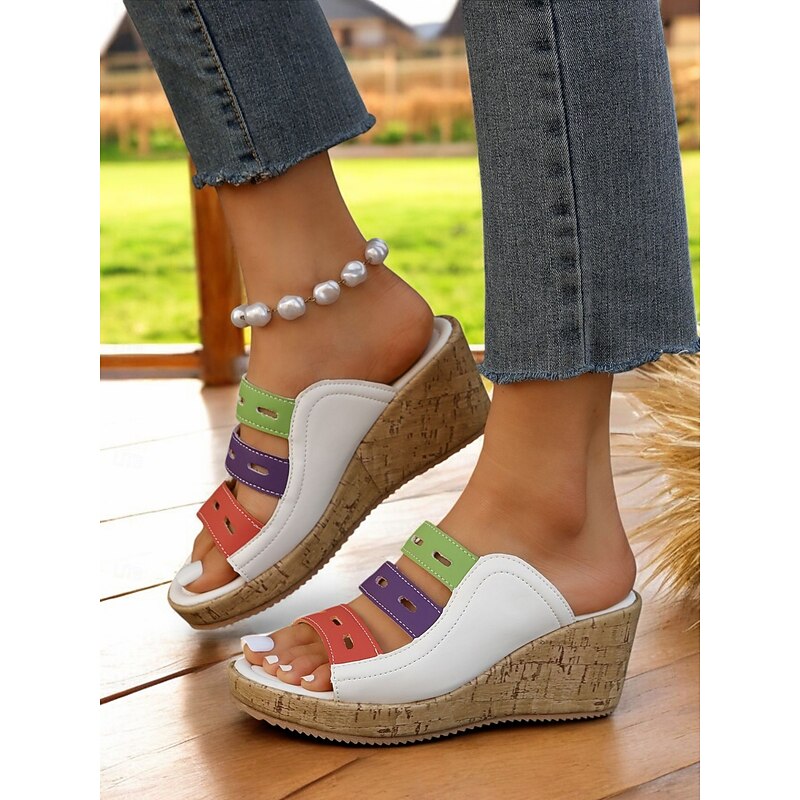 Multi-Colored Wedge Sandals for Women – Stylish Open-Toe Slide Sandals with Comfortable Platform for Casual Summer Outfits3
