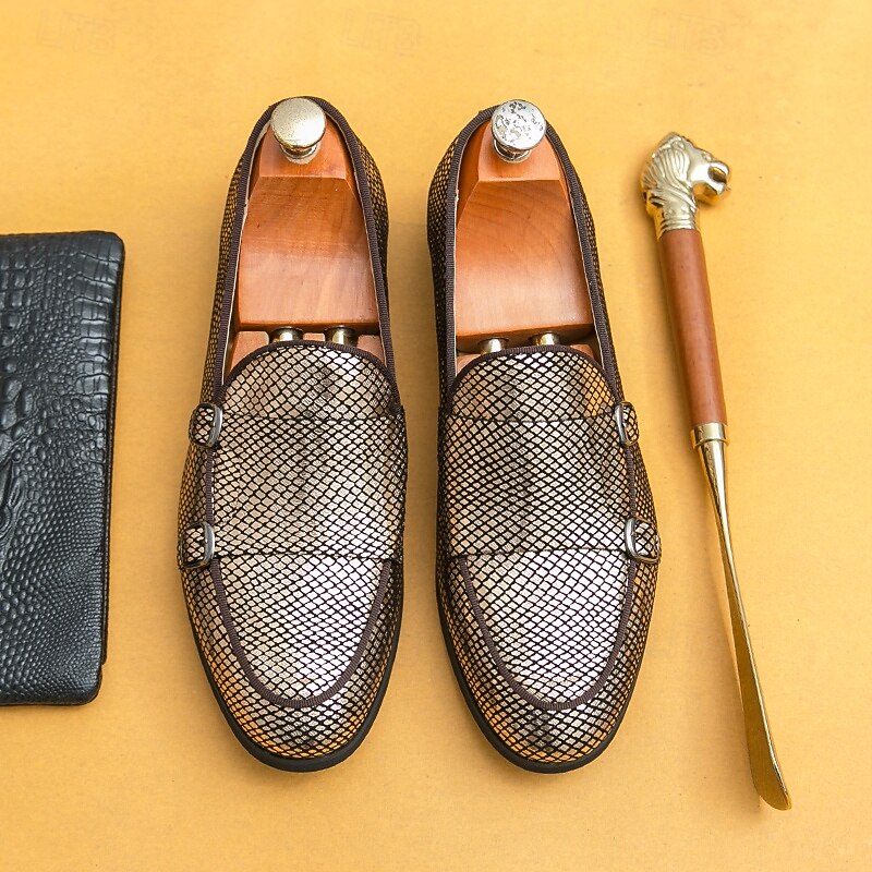 Men's Designer Loafers with Double Buckle, Textured Mesh Upper, Stylish Casual Shoes for Work and Special Occasions2