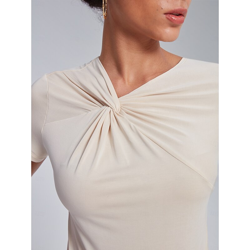Women's Solid Color Work Sports & Outdoor Dailywear Cap Sleeve Black Pink Beige Twisted Slim Fit Short Sleeve Fashion Casual Daily Dailywear V Neck Spring3