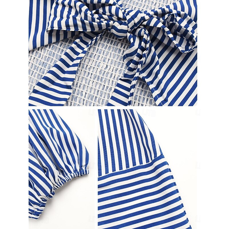 Women's Mini Dress Casual Dress A Line Dress Stylish Casual Vacation Daily Regular Fit Stripe Short Sleeve Square Neck Blue Summer3