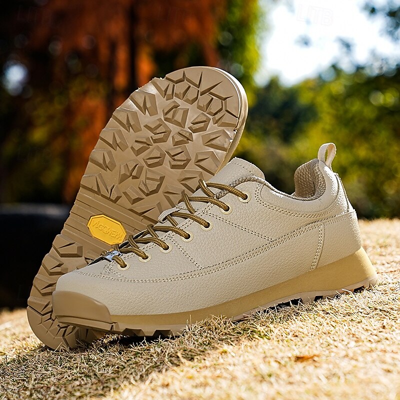 Men's Beige Outdoor Sports Sneakers – Durable Leather and Rubber Hiking Shoes for Active Wear and Outdoor Adventures3