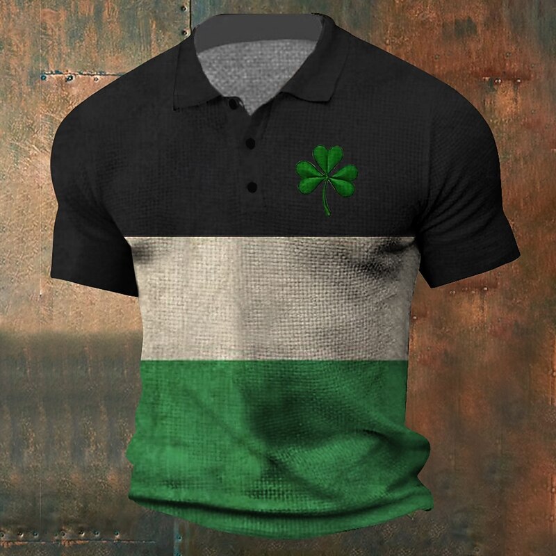 Men's Shamrock Waffle Polo Shirts Short Sleeve Polo Shirts Collared Shirts Casual Business Casual Party Evening Wear Dailywear Festival Outfit Buttons 3D Print Summer White 1 Black Rock Green4