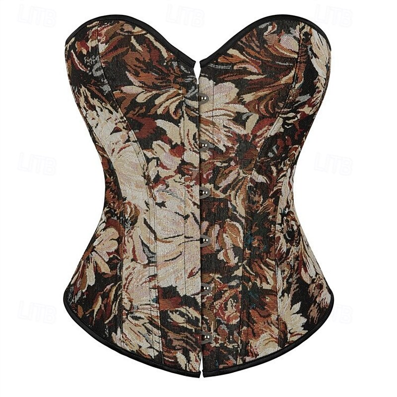 Retro Vintage Medieval Renaissance Corset Vest Bustier 12 Bones Floral Jacquard Sweetheart Neck Fancy Dress Women's Celtic Fantasy Royal Halloween Carnival Party Casual Daily LARP Adults' Corset