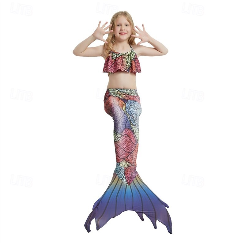 Kids Girls' Mermaid Swimwear Swimsuit Holiday Beach Scales Vacation Tropical Bathing Suits 4 years+ Summer White Yellow3