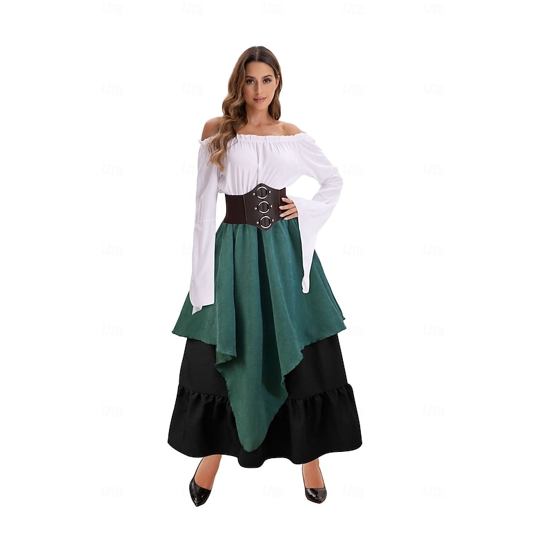 Retro Vintage Medieval Skirt Shirt Bell Sleeve Puff Sleeve Viking Elven Fancy Dress Women's Celtic Pirate Fantasy Halloween Carnival Masquerade Casual Daily LARP Adults' Shirt Skirt Belt All Seasons4