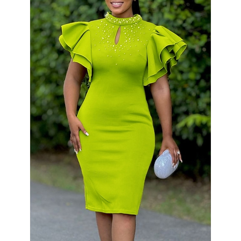 Women's Midi Dress Prom Dress Party Dress Satin Dress Wedding Guest Dress Elegant Formal Party Wedding Guest Engagement Regular Fit Plain Short Sleeve Turtleneck Black White Pink Red Summer Spring3