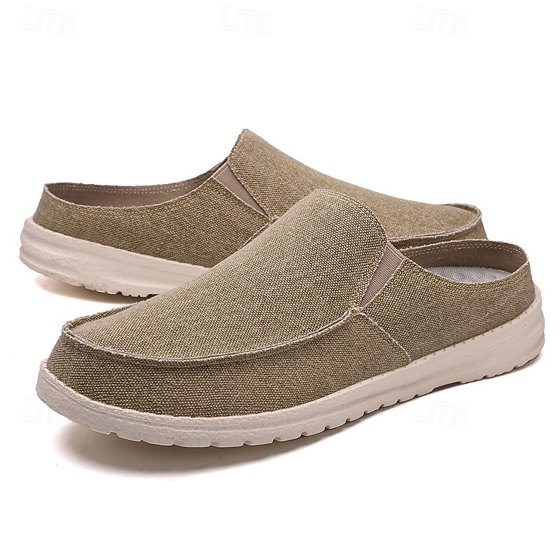 Men's Beige Slip-On Loafers with Comfortable Canvas Upper, Casual Shoes for Everyday Wear3
