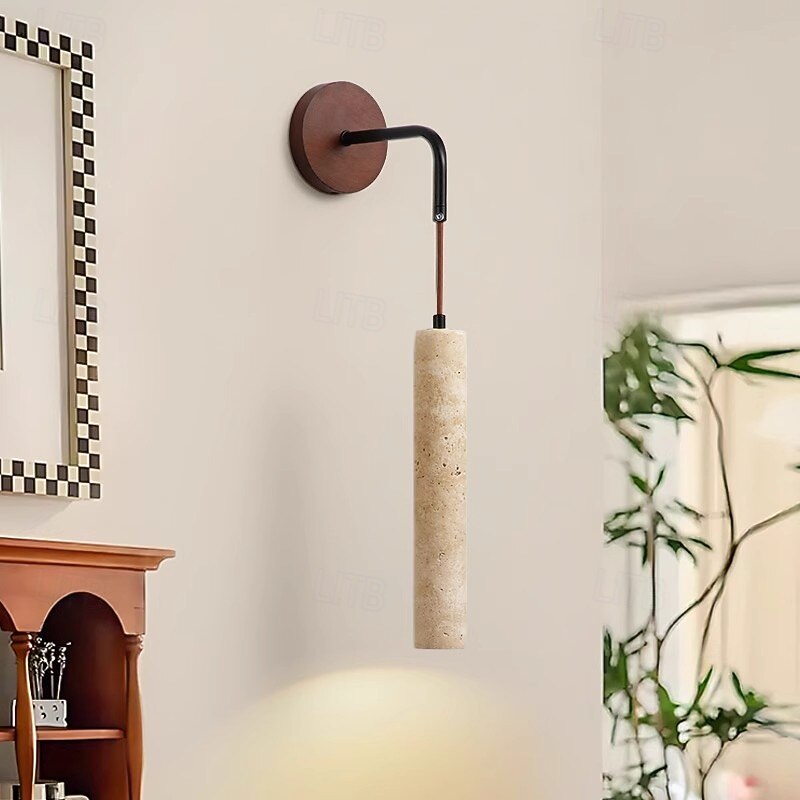 Yellow Travertine Wall Lights Solid Wood Wall Sconces Background Wall Decor Wall Mounted Lamp Adjustable Bedside Wall Lamp E27 Indoor Lighting Fixtures for Living Room Restaurant Loft 85-265V