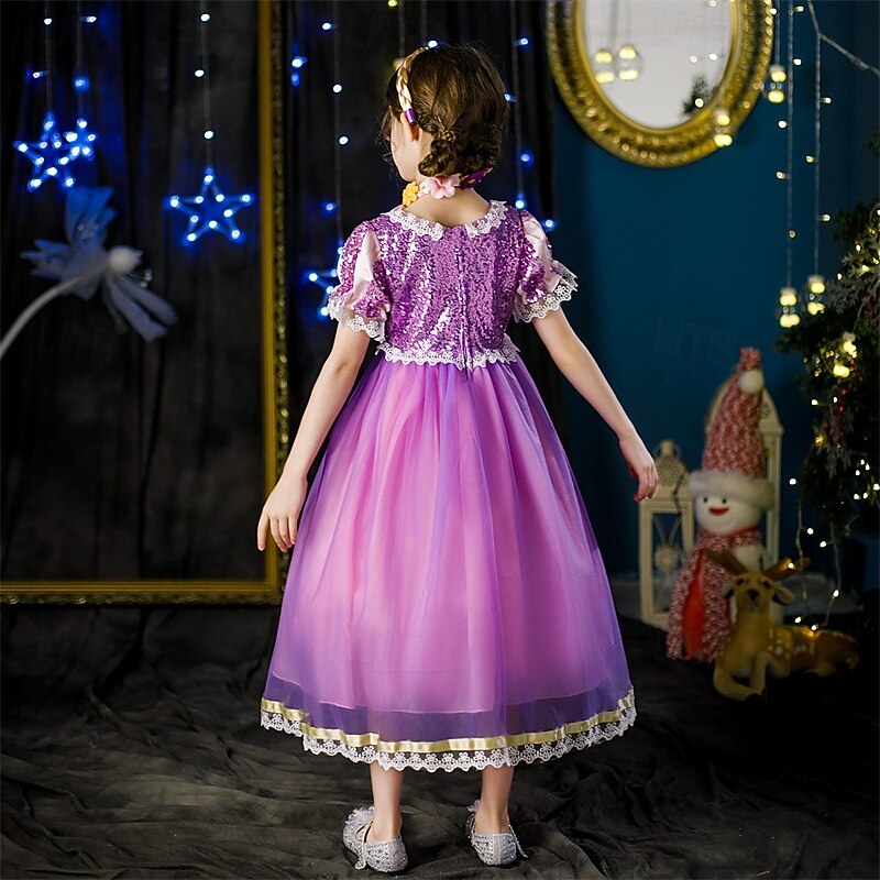 Kids Girls' Dress Color Block Short Sleeve Outdoor Casual Lace Fashion Costume Polyester Midi Casual Dress A Line Dress Tulle Dress Summer Spring 4 years+ Pink Purple3