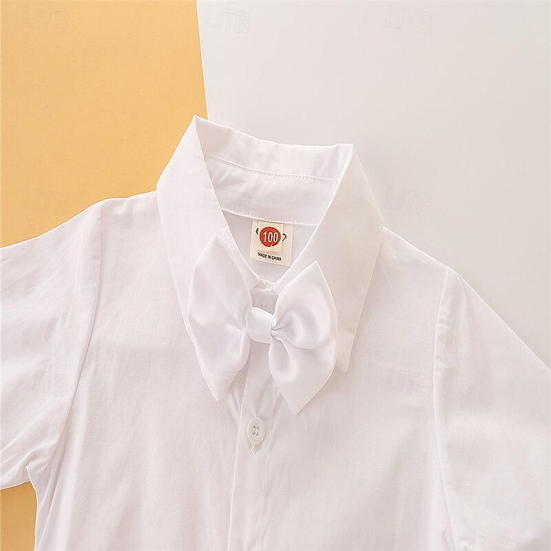 3 Pieces Ring Bearer Suit Boys Kids Toddler Shirt & Pants School Formal Party Basic Casual Gentle Solid Color V Neck White Cotton3