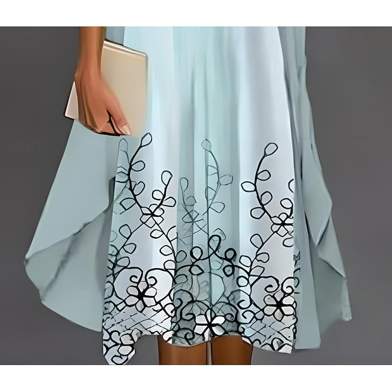 Women's Graduation Dress Midi Dress Chiffon Dress Shift Dress Summer Dress Elegant Stylish Formal Formal Wedding Guest Daily Loose Fit Floral Graphic Half Sleeve Crew Neck Sky Blue Summer Spring Fall3