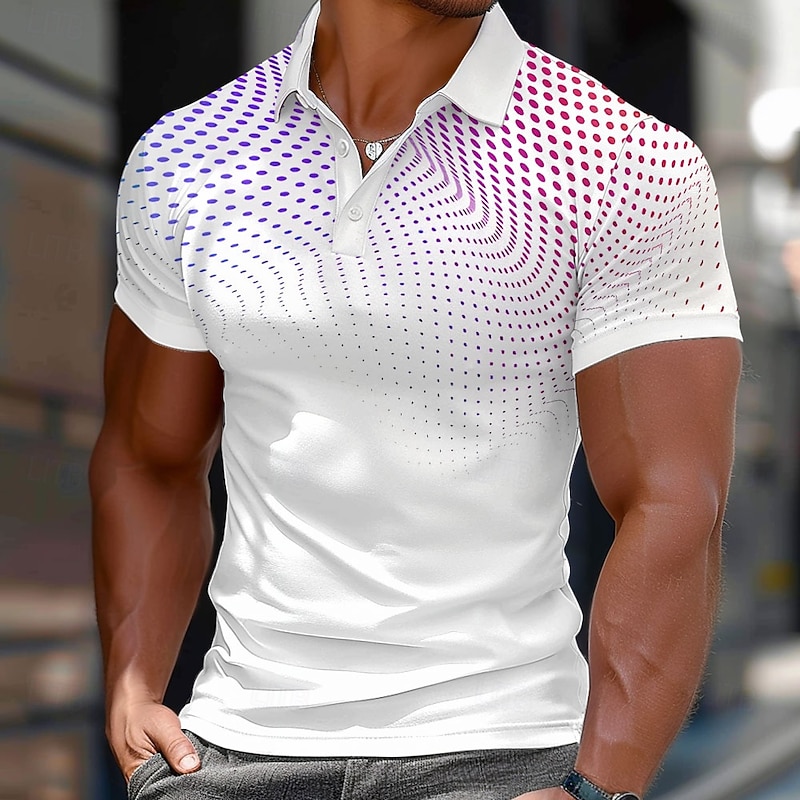 Men's Round Dots Geometic Polo Short Sleeve Polo Shirts Collared Shirts Casual School Outdoor Daily Wear Home Wear 3D Print Summer Purple Gray