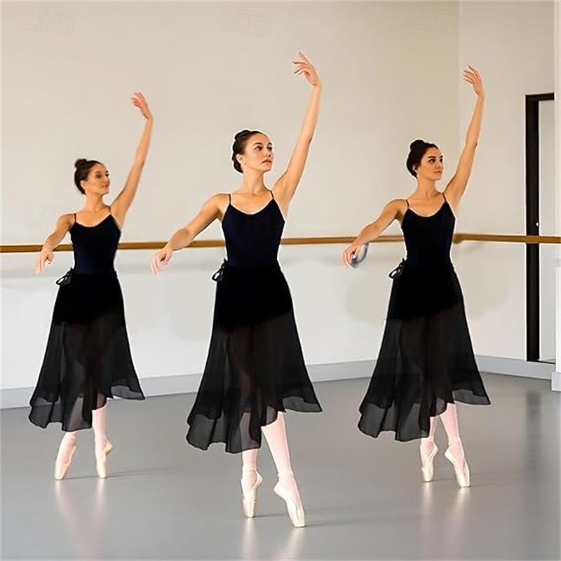 Women's Ballet Wrap Dress Chiffon Dance Wrap Skirt with Adjustable Waist Tie Gymnastics and Ballet Dance Skirts for Women Black Dancewear3