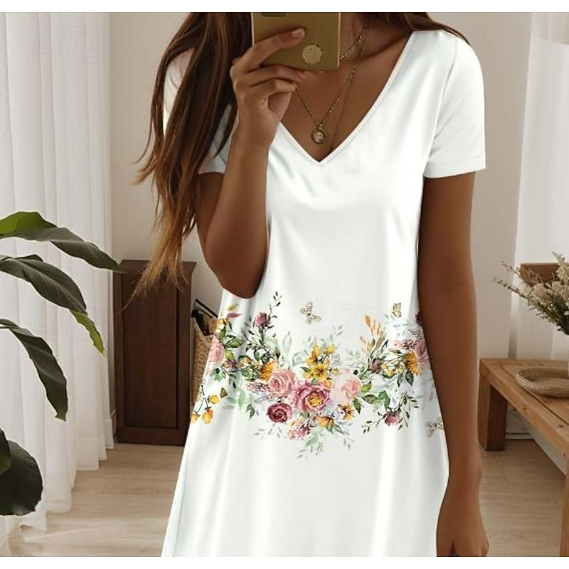 Women's Mini Dress Casual Dress Elegant Tropical Hawaiian Daily Regular Fit Floral Short Sleeve Crew Neck Pearl Black Pink Blue Summer3