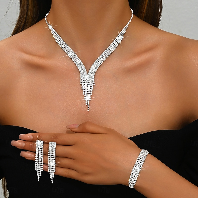 Bridal Jewelry Sets One-piece Suit Alloy 1 Bracelet Earrings Necklace Women's Stylish Luxury Cute Fancy Joy Geometric Jewelry Set For Party Evening Wear