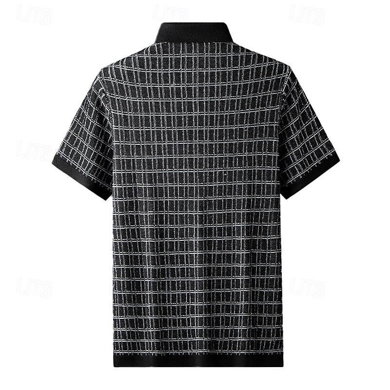 Men's Polo Knit Polo Sweater Business Casual Lapel Short Sleeve Formal Office Plaid Checkered Patchwork Summer Black Light Green Dark Green Orange Polo2