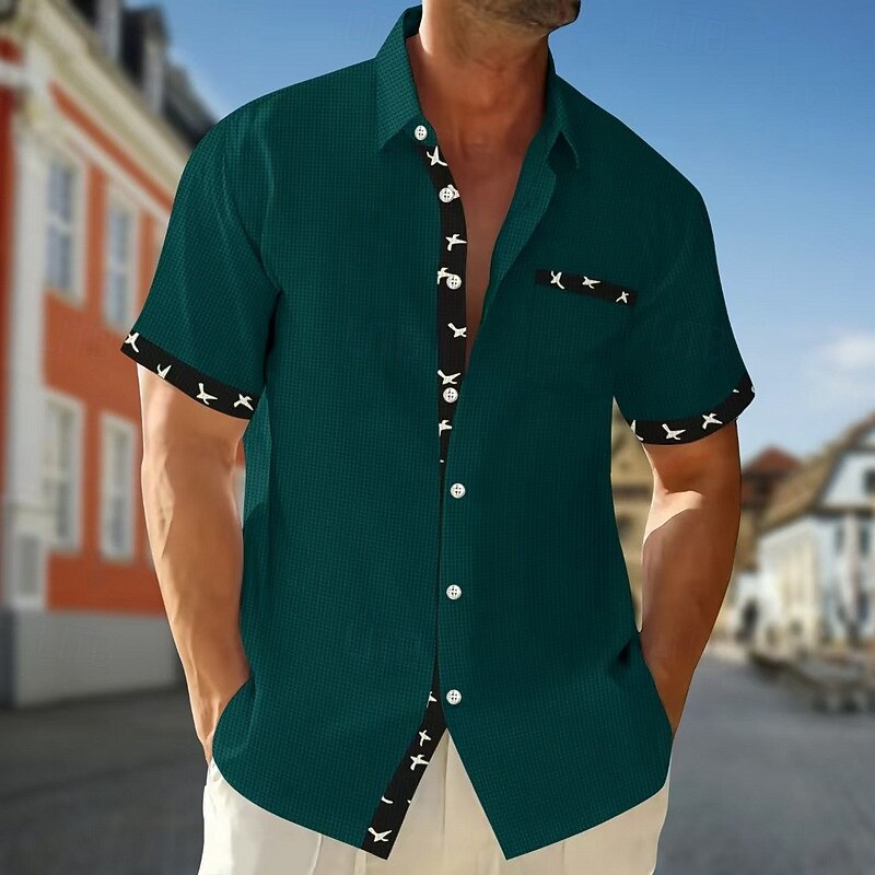 Men's Shirt Waffle Shirt Summer Shirt Casual Shirt Button Up Shirt Black White Red Green Beige Short Sleeve Plain Collar Vacation Daily Clothing Apparel Fashion Casual Comfortable4