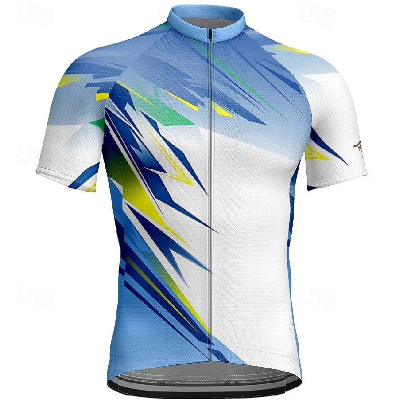 Men's Cycling Jersey Geometic Short Sleeve Bike Tee Tshirt Jersey with 3 Rear Pockets Mountain Bike MTB Quick Dry Anatomic Design Wicking Breathable Sports Forest Green Yellow Red Clothing Apparel