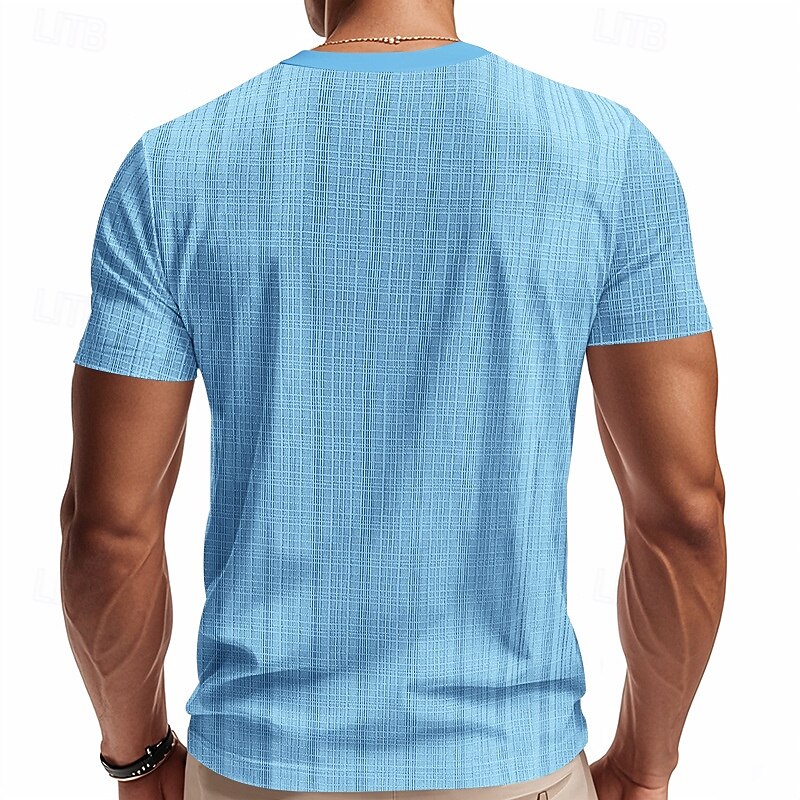 Men's Button T Shirt T Shirt Henley Shirt Tee Short Sleeve Henley Summer Solid / Plain Color Fashion Designer Knitting Vacation Street Going out Navy Black White Top Tee for Men2