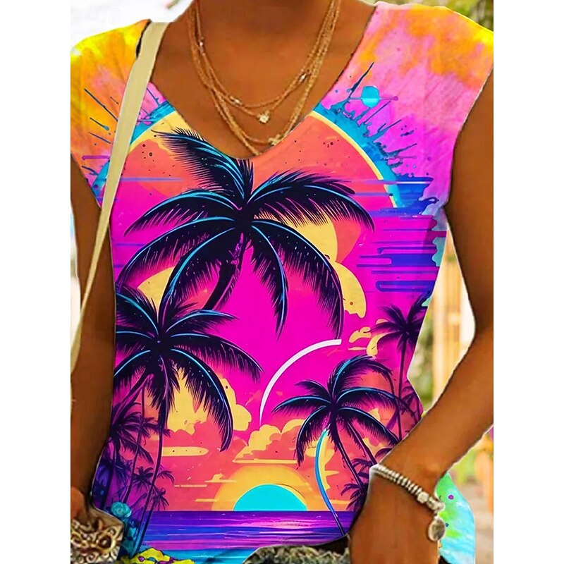 Women's Camisole Tank Top Leaf Stylish Casual Sleeveless Strap Regular Tops Daily Print Pink Summer2