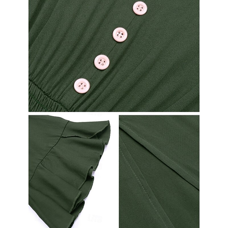 Women's Midi Dress Casual Dress A Line Dress Basic Casual Vacation Daily Regular Fit Plain Half Sleeve V Neck Green Summer3
