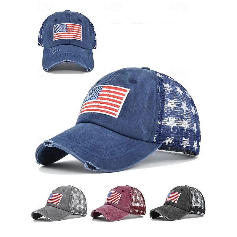 Vintage American Flag Baseball Cap – Unisex Adjustable Hat with Starry Mesh Back, Casual Outdoor Style for Summer Activities2