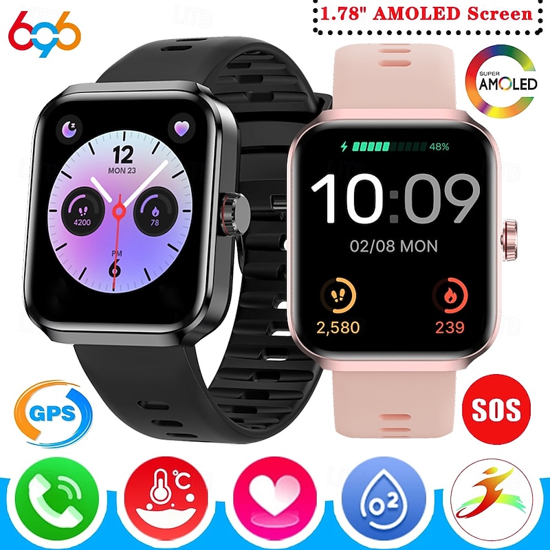 696 NX22 Smart Watch 1.78 inch Smartwatch Fitness Running Watch Bluetooth Pedometer Call Reminder Sleep Tracker Compatible with Android iOS Women Men GPS Hands-Free Calls Message Reminder IP 67 46mm