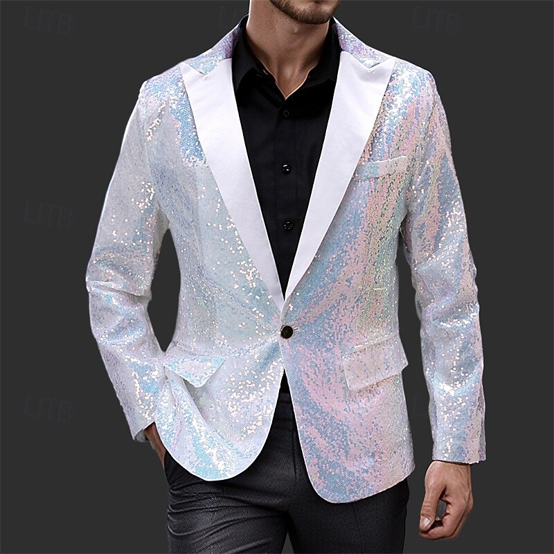 Men's Blazer Business Cocktail Party Wedding Party Vintage Fashion Spring Autumn / Fall Polyester Solid Color Pocket Buttons Comfortable Single Breasted Blazer White