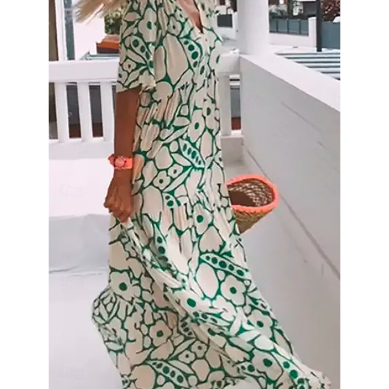 Women's Maxi Dress Casual Dress Stylish Casual Vacation Daily Regular Fit Floral Half Sleeve V Neck Black Pink Orange Green Summer2