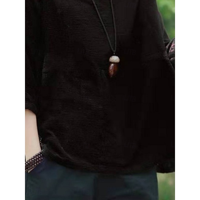 Women's Shirt Blouse Solid Color Stylish Casual 3/4 Length Sleeve Crew Neck Regular Tops Daily Black White Wine Khaki Summer Spring3