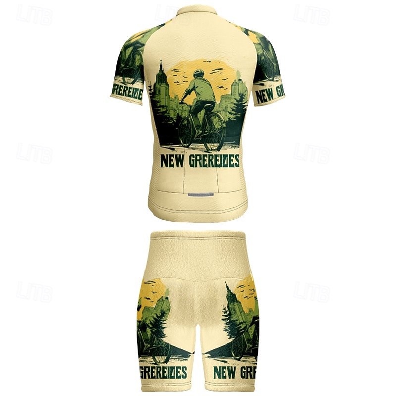 Men's Cycling Jersey with Shorts Graphic Short Sleeve Bike Clothing Suit with 3 Rear Pockets Mountain Bike MTB Road Bike Cycling Front Zipper Sweat wicking Comfortable Breathable Sports Green4