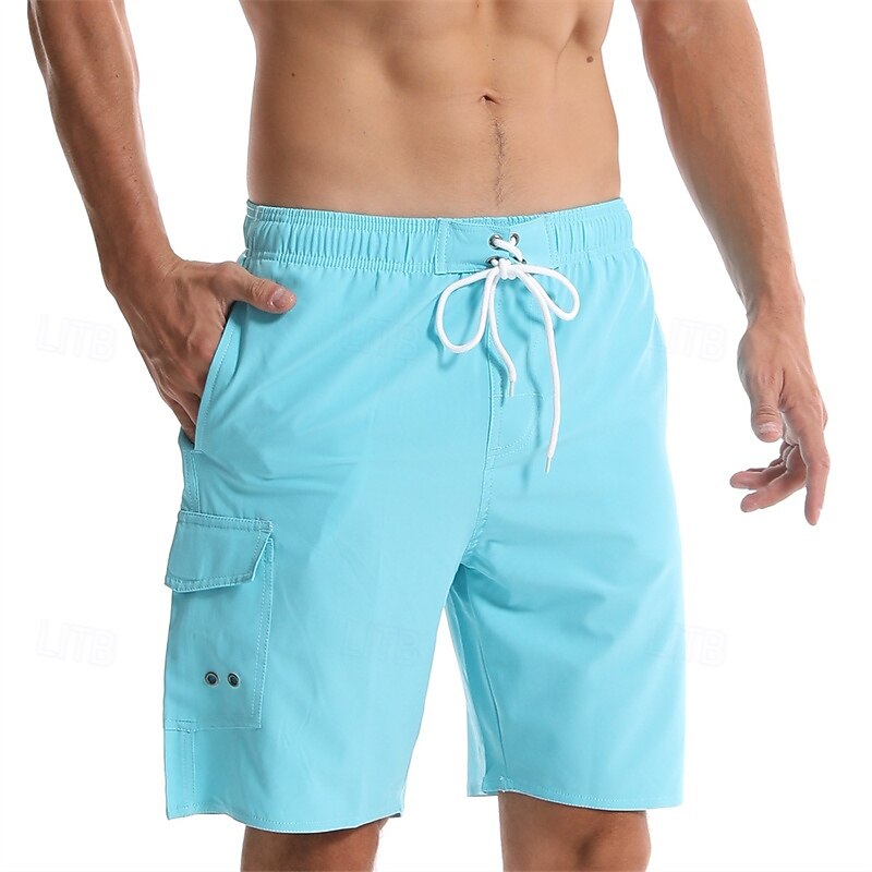 Men's Board Shorts Swim Shorts Swim Trunks Drawstring Elastic Waist Plain Comfort Quick Dry Short Holiday Beach Weekend Fashion Casual Black Wine Micro-elastic