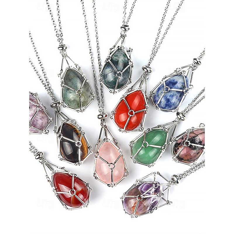 Stainless steel pendant necklace with green aventurine - teardrop shaped gemstone, modern and simple style, adjustable chain, perfect for everyday wear, Easter and special occasions4