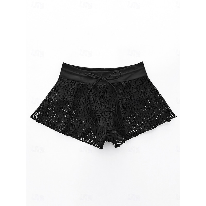 Women's Swimwear Stretchy Boxer Shorts Swimsuit Mesh High Waist Vacation Beach Wear Solid Color Sleeveless Bathing Suits3