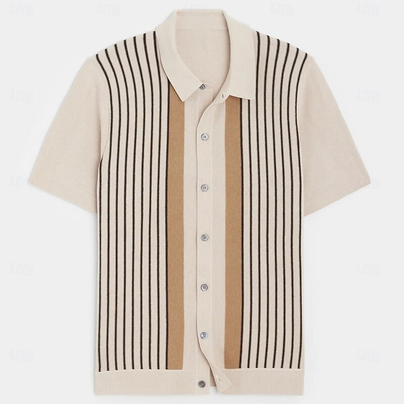 Retro Vintage 1970s Sweater Shirt Cardigan Hippie Button Down Striped Fancy Dress Men's Vacation Dailywear Pride Parade Adults' Top Spring & Summer