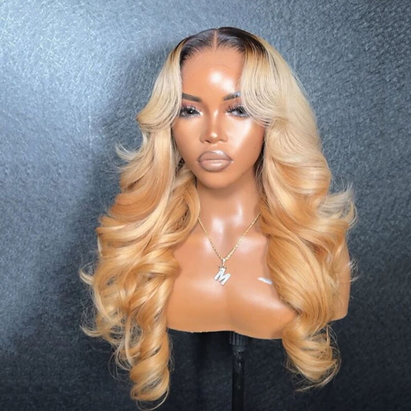 Remy Human Hair 5x5 Closure 13x4 Lace Front Wig Middle Part Brazilian Hair Wavy Blonde Wig 130% 150% Density with Baby Hair Ombre Hair Glueless Pre-Plucked For Women Long Human Hair Lace Wig2