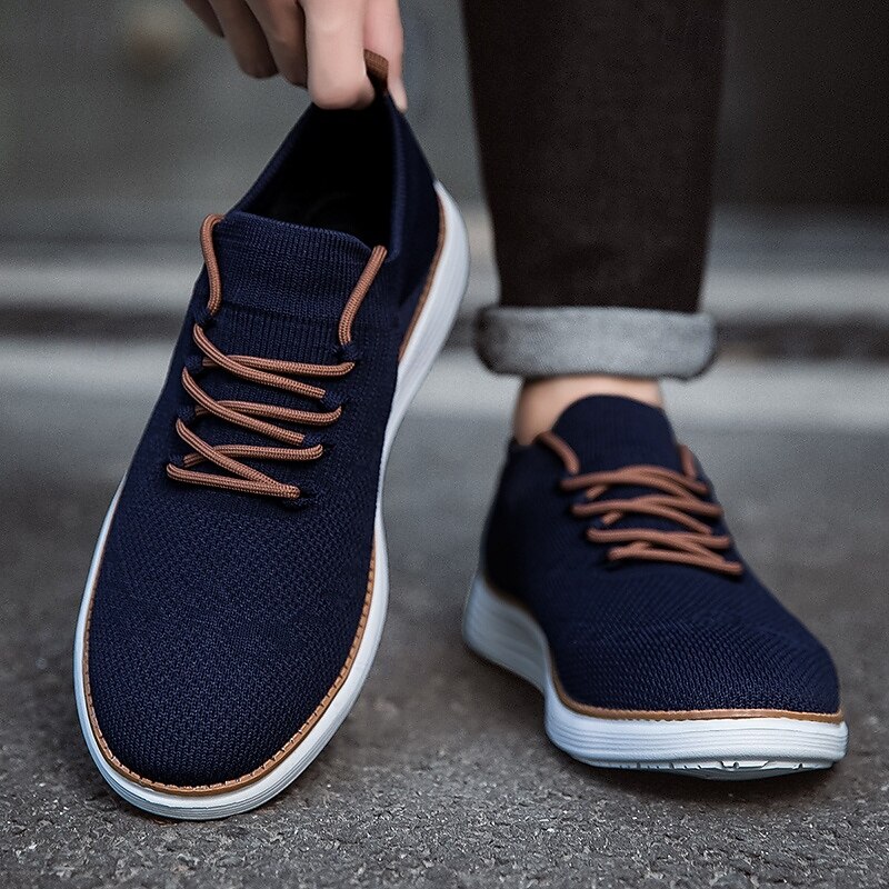 Men's Navy Blue Knit Sneakers with Lace-Up Design and Cushioned Sole for Comfortable Everyday Wear4