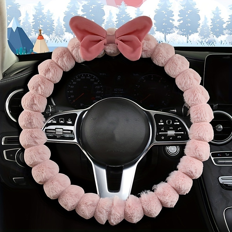 StarFire Winter Plush Car Steering Wheel Cover General 38.1cm Winter Warm Steering Wheel Cover Non-slip Soft Plush Steering Wheel Cover Lovely