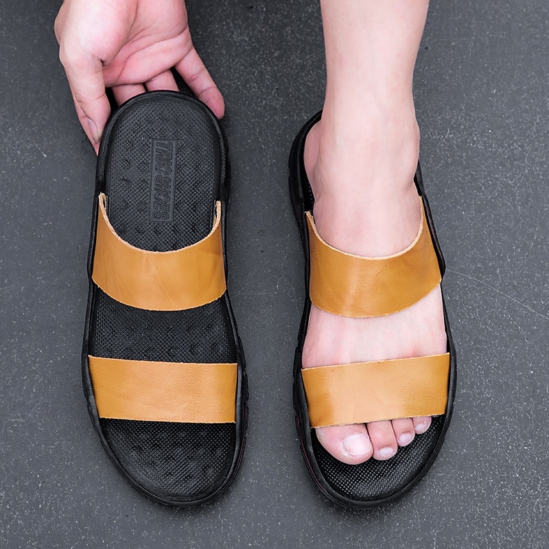 "Men's Black and Yellow Slide Sandals with Wide Straps, Casual Style for Outdoor and Beach Wear4